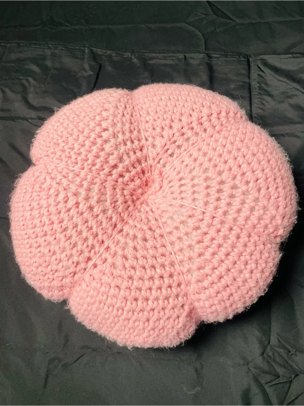 Blush Pink Crochet Flower Accent Pillow - Cozy Decorative Cushion